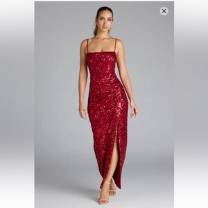 NWT Red Jolie Sequin Slit Spagetti Strap Formal Dress